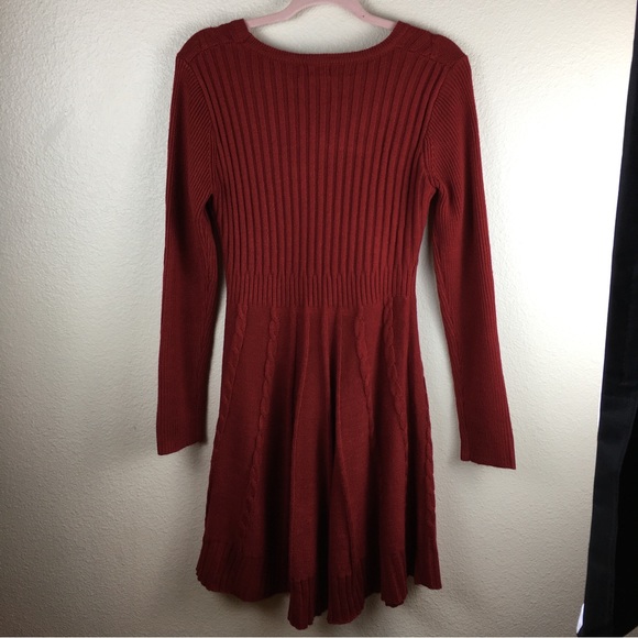 Maisolly Women's Red Knitted Crewneck Fit and Flare Sweater Dress Size L - Picture 4 of 10
